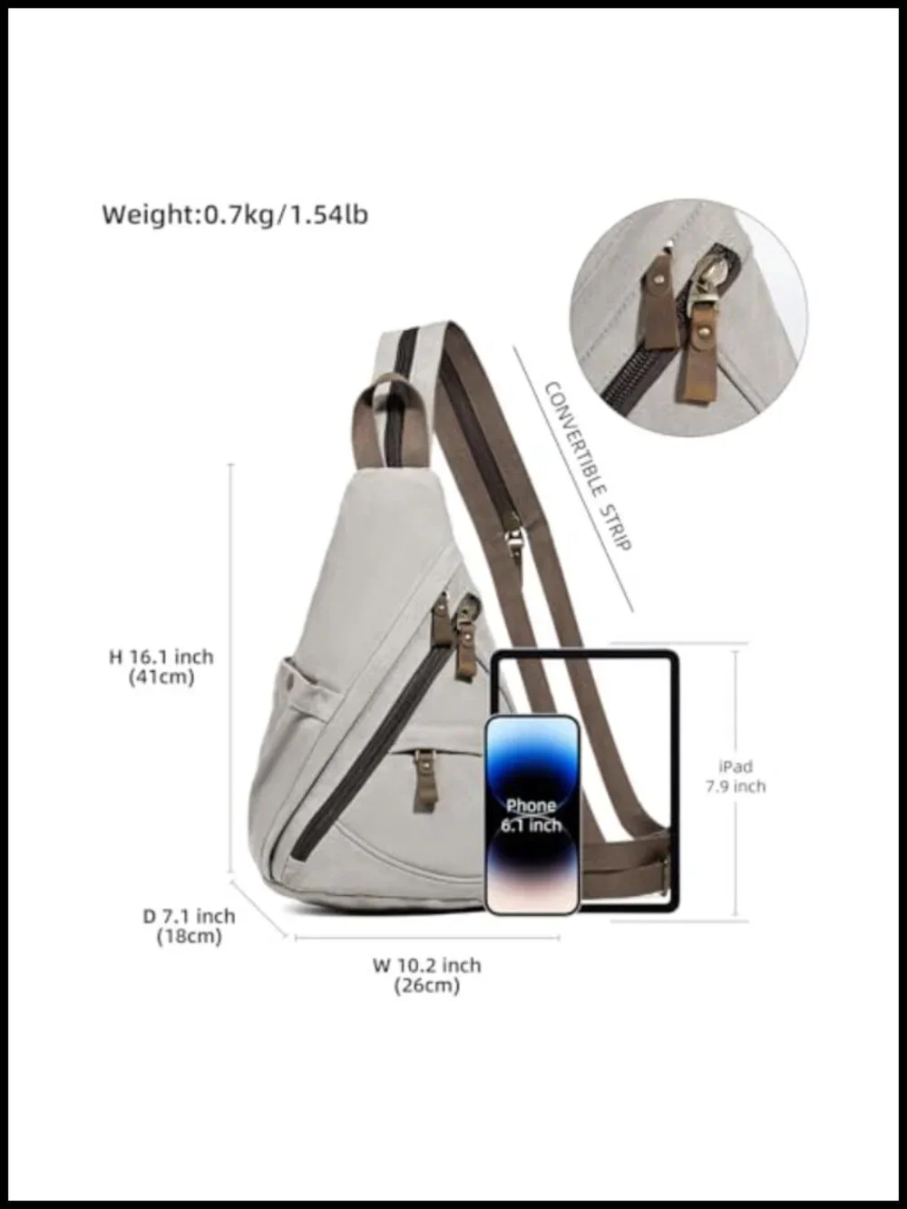 Canvas Sling Bag Crossbody Backpack Adjustable Daypack Water Resistant